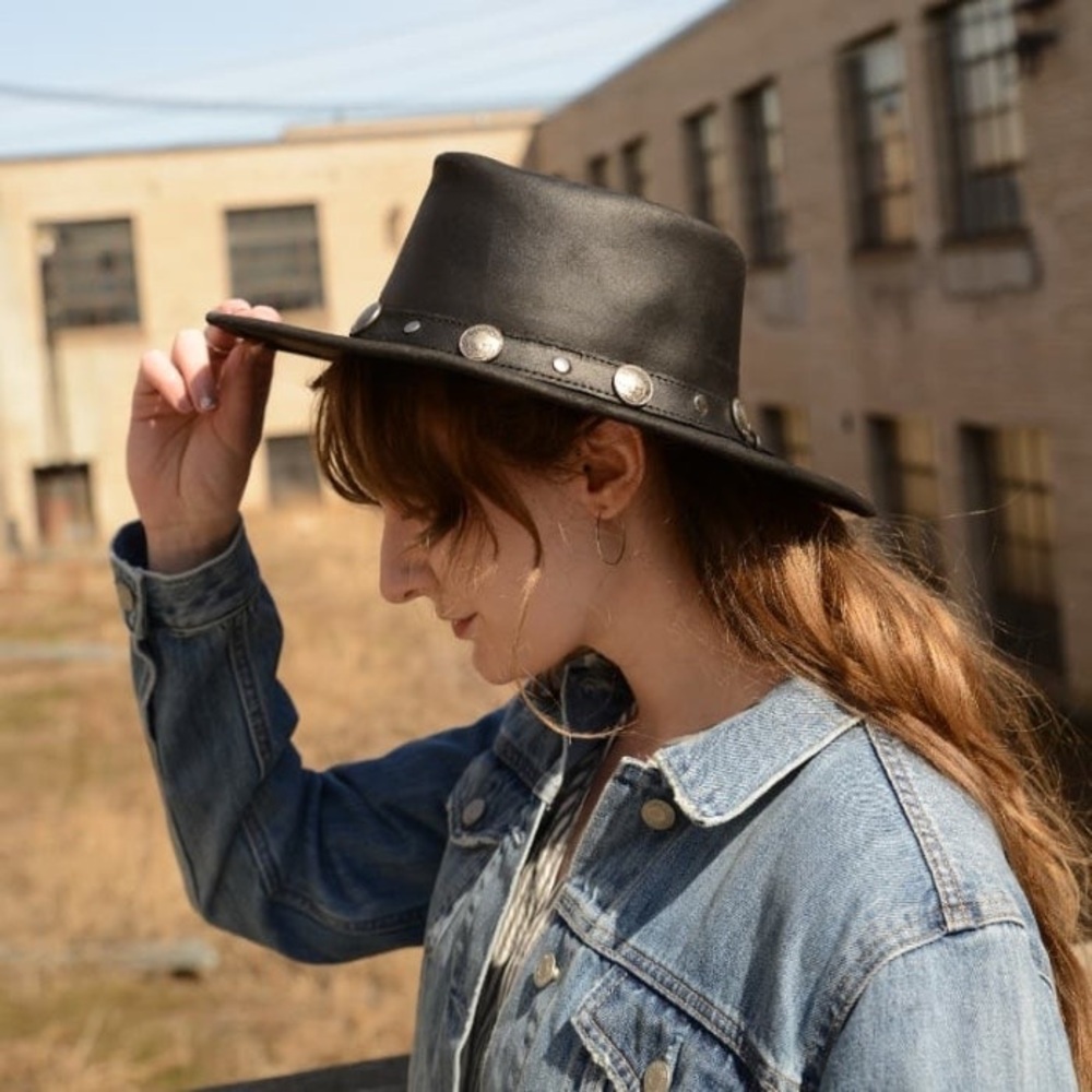 Minnetonka The Outback Buffalo Nickel leather Hat in black